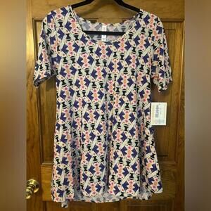 LuLaRoe Perfect T Shirt Swing Tunic Top Scoop Neck Flowy Blouse Slits XS NWT